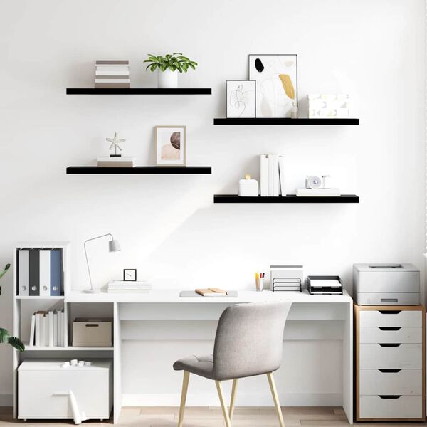 vidaXL フローティングウォールシェルフ 4点 ハイグロスブラック 90x23.5x3.8cm MDF