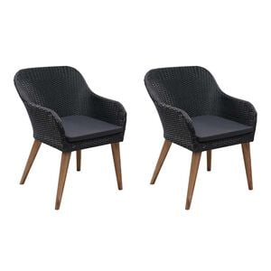 vidaXL 屋外チェア クッション付き 2脚 ポリラタン 黒
