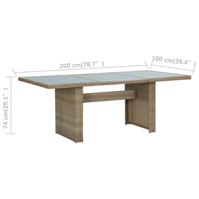vidaXL ガーデンテーブル 200x100x74cm ガラス＆ポリラタン製 ブラウン