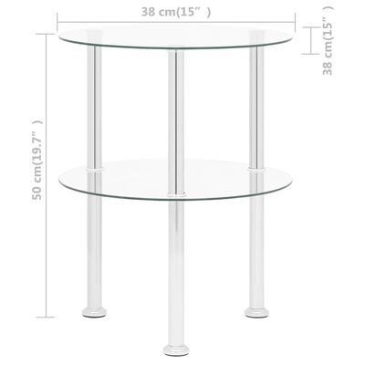vidaXL 2段 サイドテーブル 透明 38cm 強化ガラス製