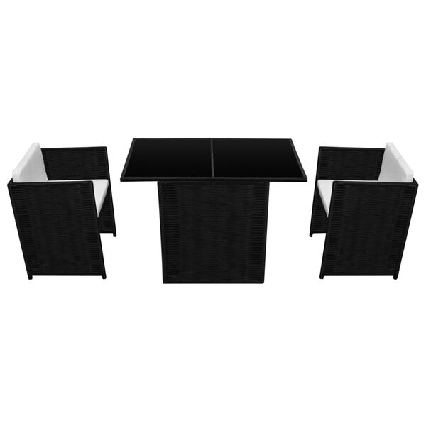 vidaXL ビストロ3点セット クッション付 ポリラタン製 ブラック