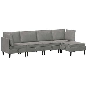 vidaXL リビングルーム家具セット クッション付き ストレージ付き 5 pcs ライトグレー ベルベット