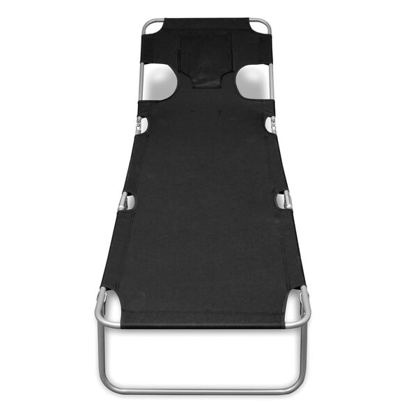 vidaXL 折りたたみ式サンラウンジャー ヘッドクッション付き 粉体塗装スチール製 ブラック