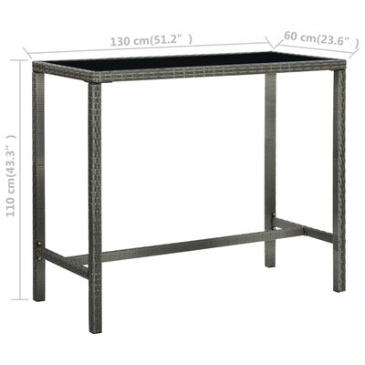vidaXL ガーデンバーテーブル グレー 130x60x110 cm ポリラタン＆ガラス製