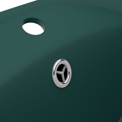 vidaXL 洗面器 楕円 オーバーフロー付き マットダークグリーン 58.5x39cm セラミック