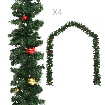vidaXL クリスマスリース オーナメント付き 4点 グリーン 270cm PVC製