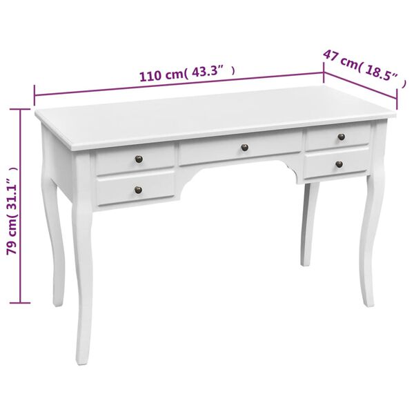 vidaXL フレンチデスク 引き出し5段 曲線脚 木製