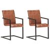 vidaXL カンチレバーダイニングチェア 2点 ブラウン 本革製
