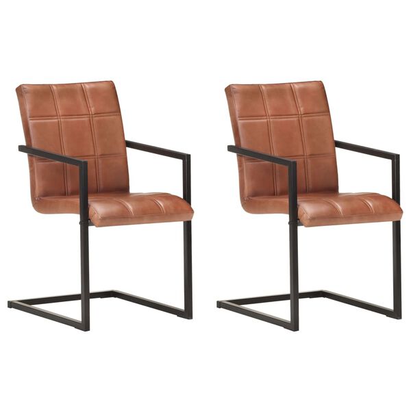 vidaXL カンチレバーダイニングチェア 2点 ブラウン 本革製