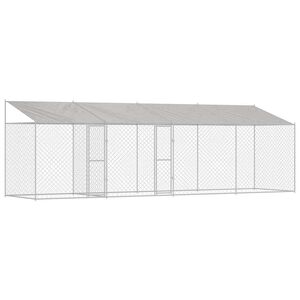 vidaXL 屋根付き犬用ケージ シルバー 800 x 200 x 256 cm スチールとPE