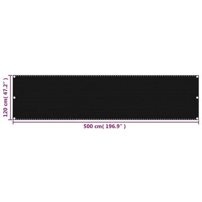 vidaXL バルコニースクリーン ブラック 120x500cm 高密度ポリエチレン