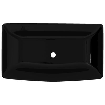 vidaXL バスルーム用 洗面ボウル 陶器製 長方形 ブラック