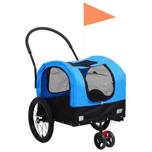 vidaXL 2-in-1 ペット用自転車トレーラー＆ジョギングベビーカー ブルー＆ブラック