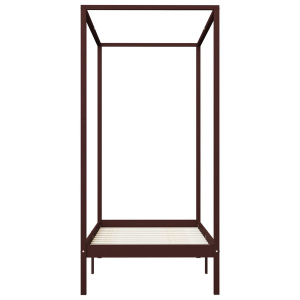 vidaXL ベッドフレーム キャノピー付き ダークブラウン パイン無垢材 90x200cm