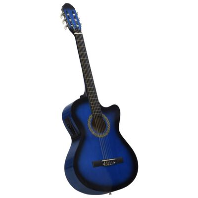 vidaXL ウェスタン アコースティック カッタウェイギター イコライザー＆弦6本付き ブルー