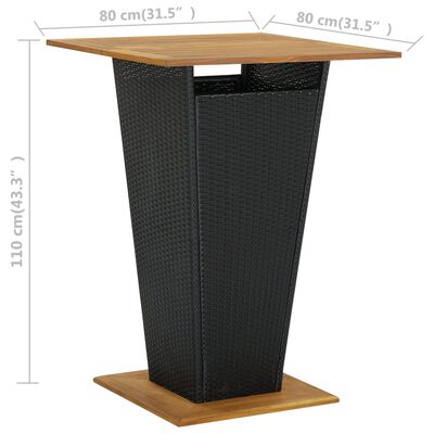 vidaXL バーテーブル ブラック 80x80x110cm ポリラタン＆アカシア無垢材