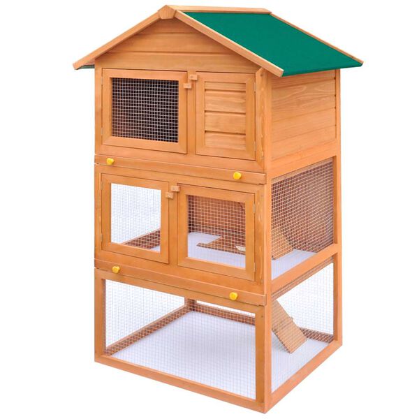 vidaXL 屋外うさぎ小屋 小動物ハウス ペットケージ 3層タイプ 木製