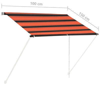 vidaXL 引き込み式オーニング 100x150cm オレンジ＆ブラウン