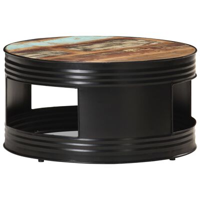 vidaXL コーヒーテーブル ブラック 68x68x36cm 無垢の再生木材