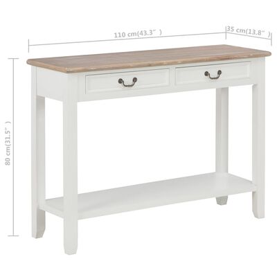 vidaXL コンソールテーブル ホワイト 110x35x80cm 木製