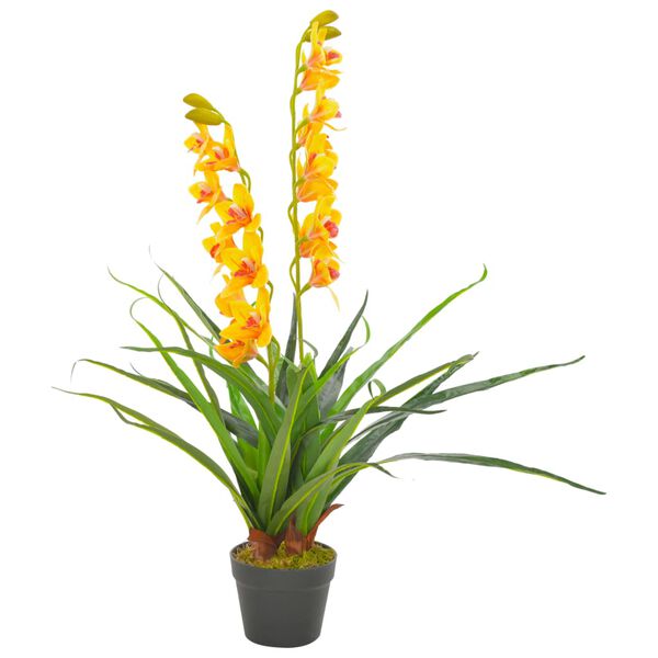 vidaXL 人工観葉植物 蘭 (ラン) ポット付き 90cm イエロー