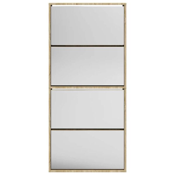 vidaXL シューズキャビネット 4段 ミラー付き 63x17x134cm オーク