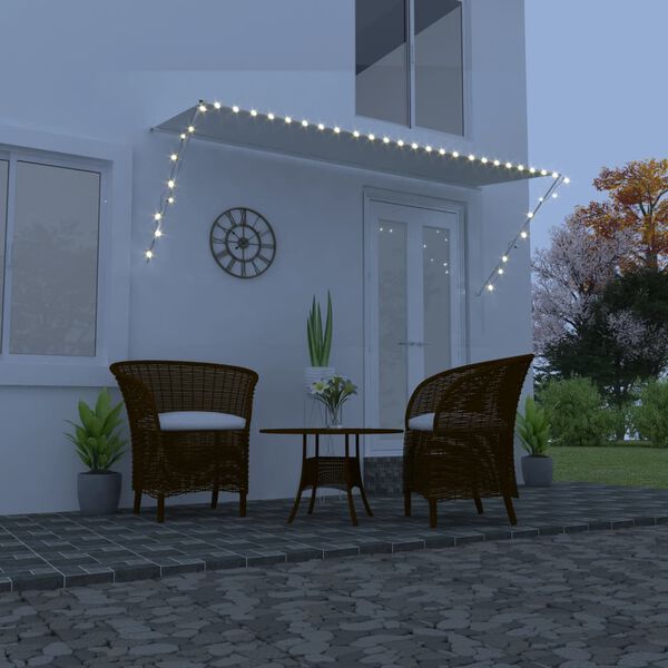 vidaXL 引き込み式オーニング LEDライト付き 300x150 cm クリーム