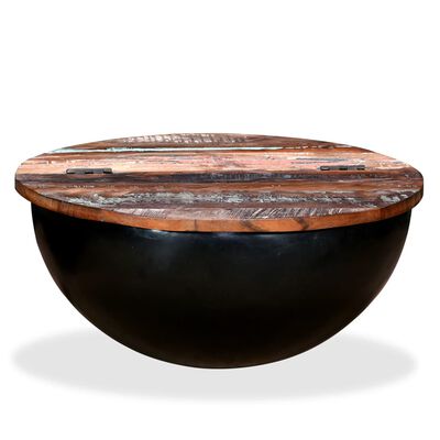 vidaXL コーヒーテーブル 無垢の再生木材 ブラック ボウル型