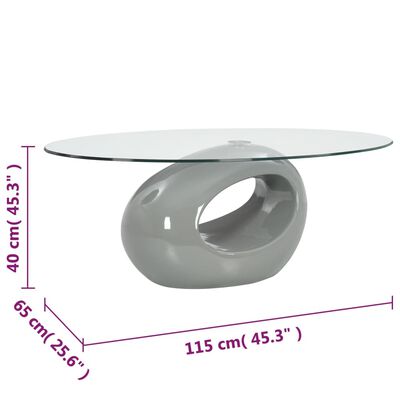 vidaXL コーヒーテーブル 楕円型ガラストップ付き ハイグロスグレー