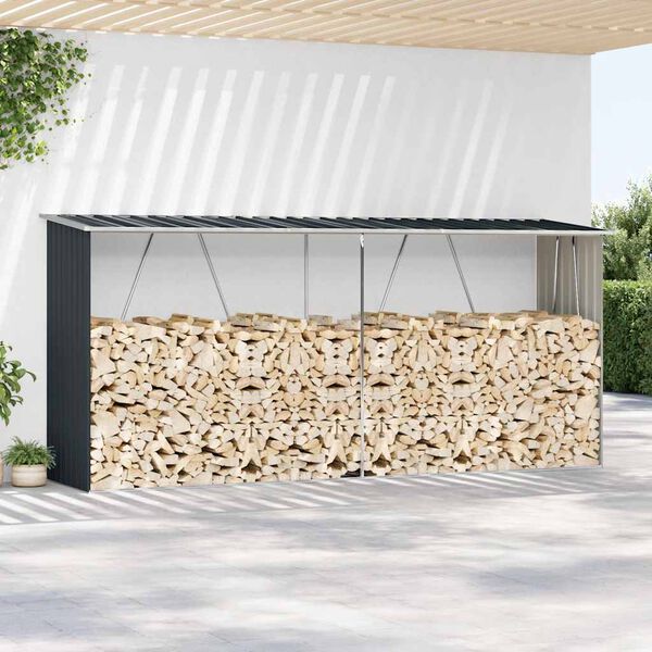 vidaXL ガーデン薪小屋 亜鉛メッキ鋼製 330x84x152cm アントラシート