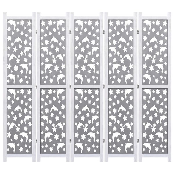 vidaXL 5枚パネル 間仕切り グレー 175x165cm 無垢製