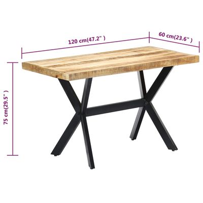 vidaXL ダイニングテーブル 120x60x75 cm マンゴー無垢材 (粗目)