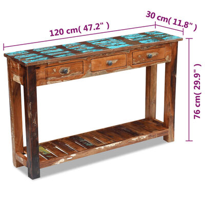 vidaXL コンソールテーブル 無垢の再生木材 120x30x76cm