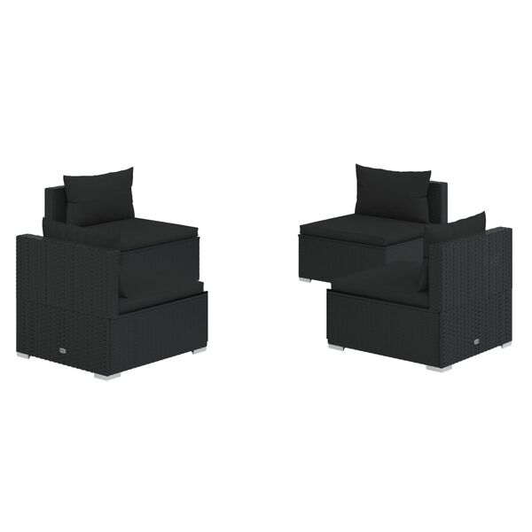 vidaXL ガーデンラウンジ4点セット クッション付き ポリラタン ブラック