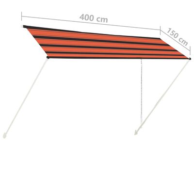 vidaXL 引き込み式オーニング 400x150cm オレンジ＆ブラウン