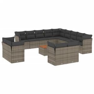 vidaXL ガーデンラウンジ14点セット クッション付き グレー ポリラタン製