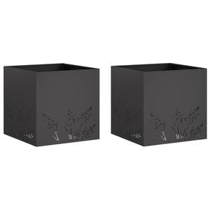 vidaXL ガーデンプランター 2 個 ブラック 50 x 50 x 49 cm 冷間圧延鋼