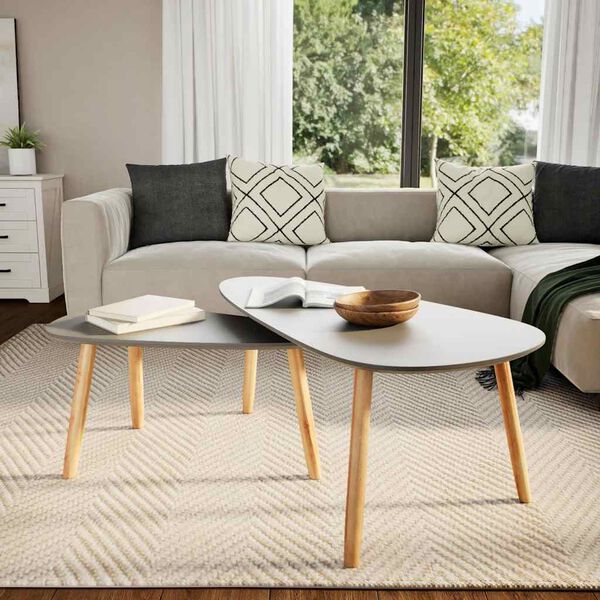 vidaXL コーヒーテーブル 2点 グレー パイン無垢材