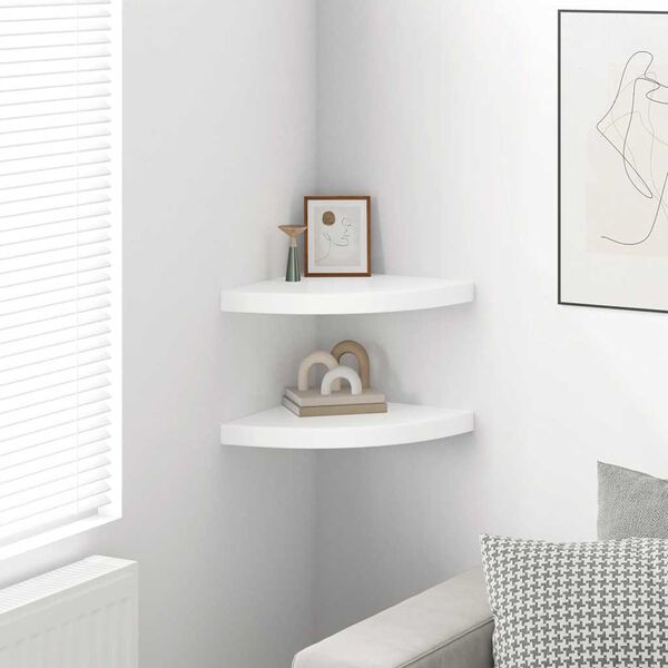 vidaXL フローティングコーナーシェルフ 2点 ハイグロスホワイト 35x35x3.8cm MDF