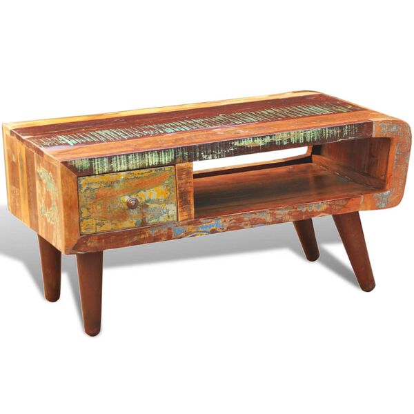 vidaXL コーヒーテーブル 曲線縁 引き出し1段 再生木材