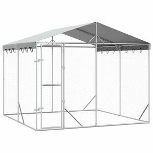 vidaXL 屋外犬小屋 屋根付き シルバー 3x3x2.5 m 亜鉛メッキ鋼製
