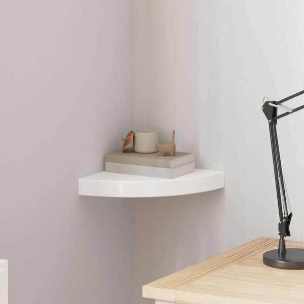 vidaXL フローティングコーナーシェルフ ハイグロスホワイト 25x25x3,8 cm MDF