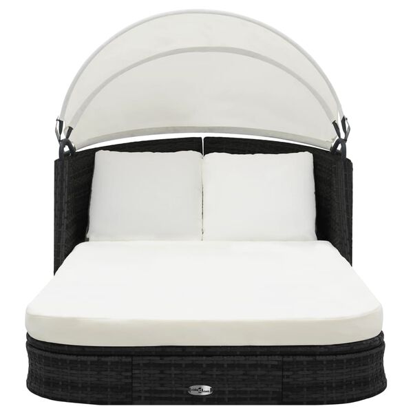 vidaXL サンラウンジャー キャノピー付き ポリラタン製 ブラック