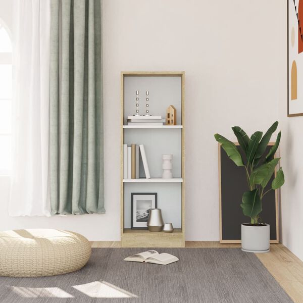 vidaXL 3段 本棚 白色＆ソノマオーク 40x24x109cm エンジニアリングウッド