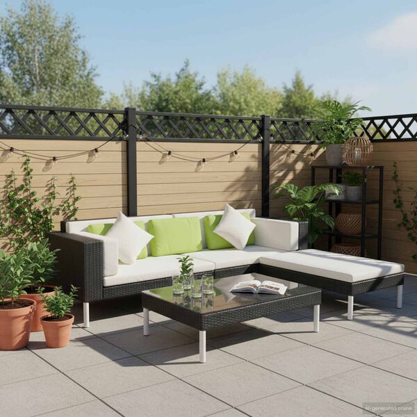 vidaXL ガーデンラウンジ4点セット クッション付き ポリラタン製 ブラック