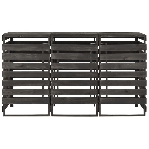 vidaXL 車輪付きゴミ箱3点 収納 210x75x121 cm 塗装済み 無垢のパインウッド