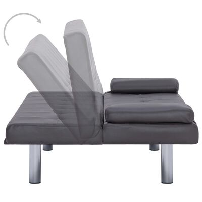vidaXL ソファベッド 枕2点付き グレー 合成皮革製
