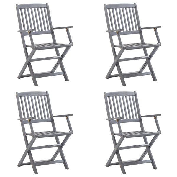 vidaXL 折りたたみアウトドアチェア 4点 クッション付き アカシア無垢材