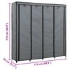 vidaXL ワードローブ コンパートメント4点＆吊り下げ棒付き 175x45x170cm グレー