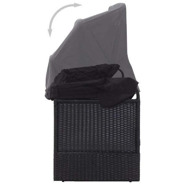 vidaXL 屋外ソファベッド 天蓋付き ポリラタン製 ブラック